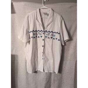 Napa Valley White Embroidered Button Up Blouse Vintage Plus Size 2X